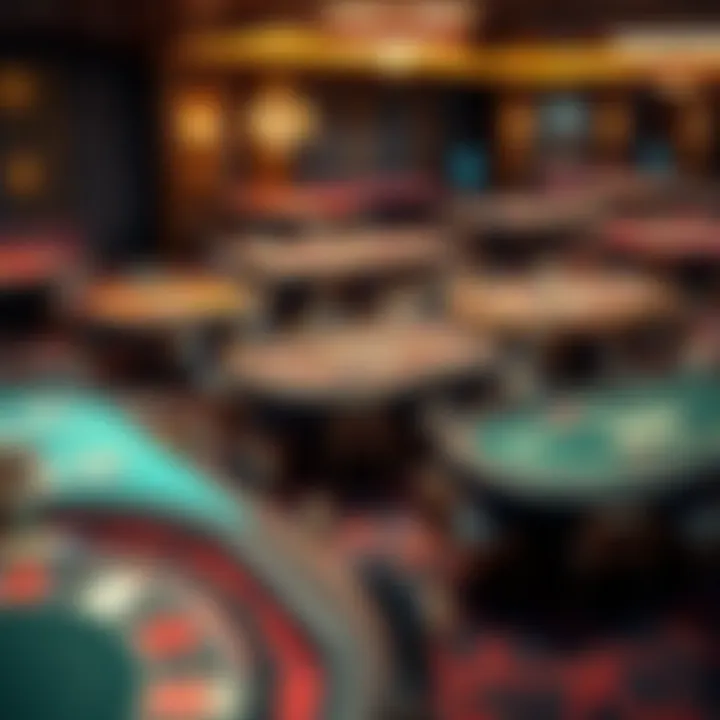 Diverse Poker Tables for Tournament Play An array of different types of poker tables set up for tournament play.