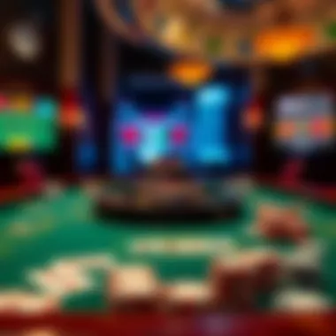 Intricate Game Table An intricate game table with cards and chips, depicting the thrill of high-stakes gambling