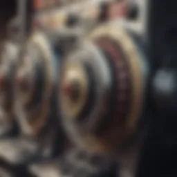 Close-up of a slot machine's reels in action