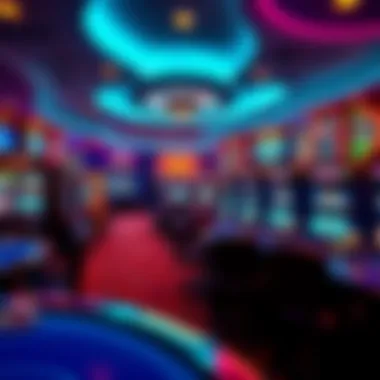 Illustration of a virtual casino environment showcasing various online games available to players.